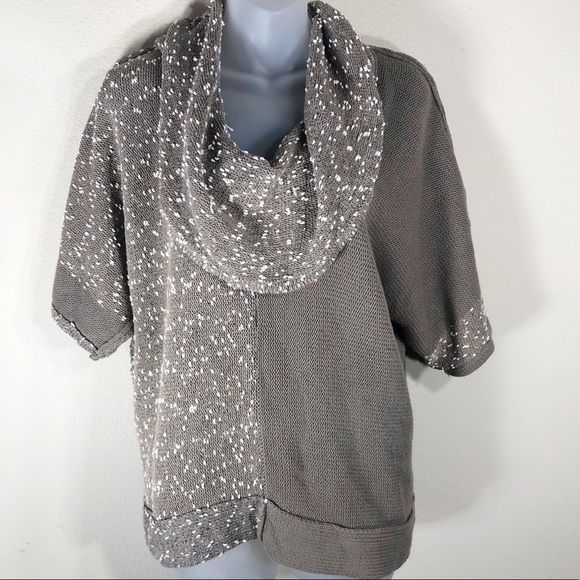 Cowl neck mixed media textured slouchy dolman short sleeve sw… - Picture 6 of 9